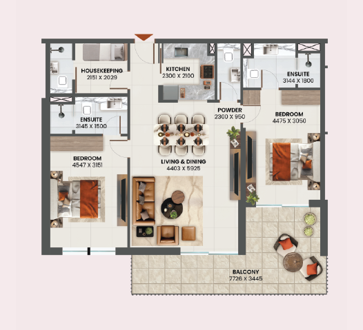 Sunvale 2.5 bedroom apartment floor plan